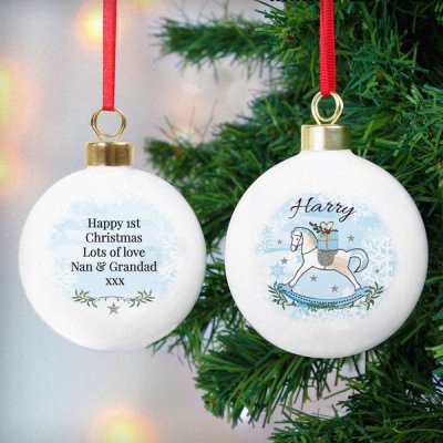 (image for) Personalised Blue Rocking Horse Bauble