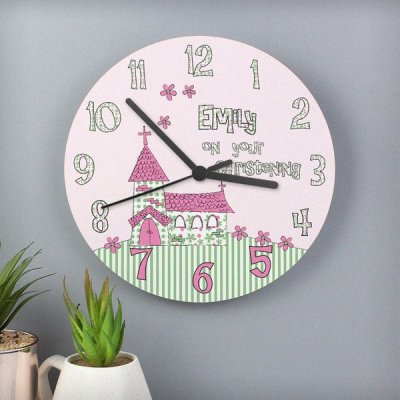 (image for) Personalised Whimsical Church Christening Clock