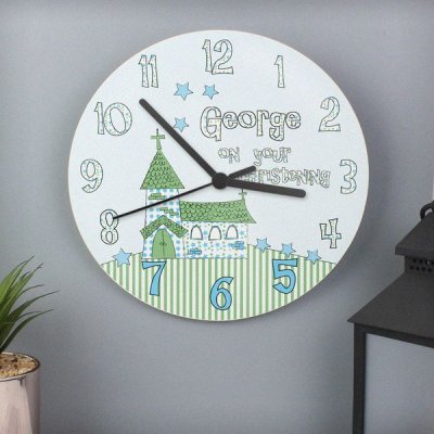 (image for) Personalised Church Boys Christening Clock