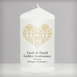 (image for) Personalised Gold Damask Heart Candle