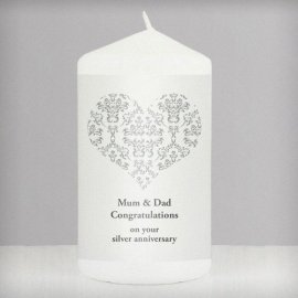 (image for) Personalised Silver Damask Heart Candle