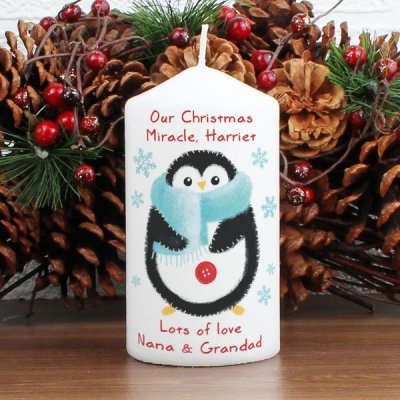 (image for) Personalised Felt Stitch Penguin Candle