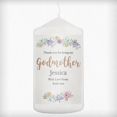 (image for) Personalised Godmother 'Floral Watercolour' Pillar Candle