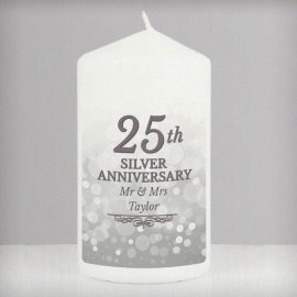 (image for) Personalised 25th Silver Anniversary Pillar Candle