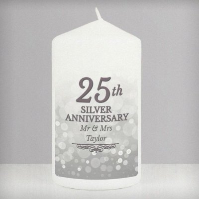 Personalised 25th Silver Anniversary Pillar Candle (image for) Personalised 25th Silver Anniversary Pillar Candle