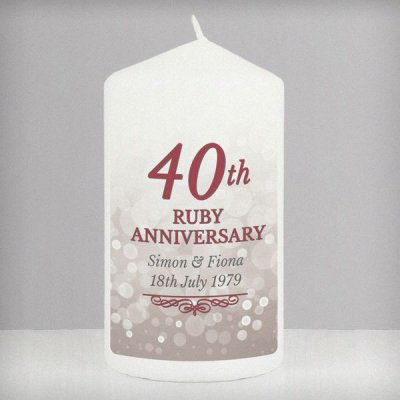 Personalised 40th Ruby Anniversary Pillar Candle (image for) Personalised 40th Ruby Anniversary Pillar Candle
