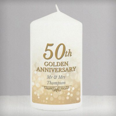 (image for) Personalised 50th Golden Anniversary Pillar Candle