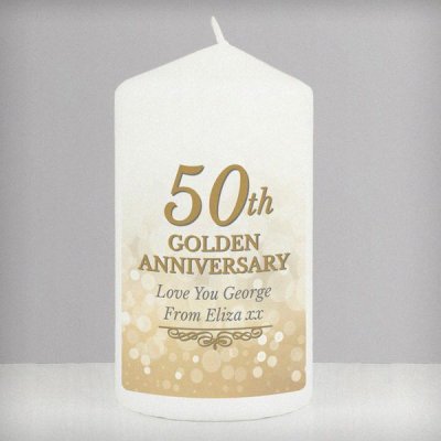 (image for) Personalised 50th Golden Anniversary Pillar Candle