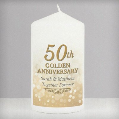 Personalised 50th Golden Anniversary Pillar Candle (image for) Personalised 50th Golden Anniversary Pillar Candle