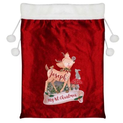 (image for) Personalised Festive Fawn Luxury Pom Pom Sack