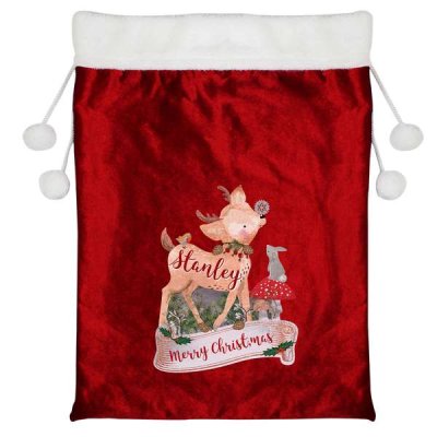 (image for) Personalised Festive Fawn Luxury Pom Pom Sack