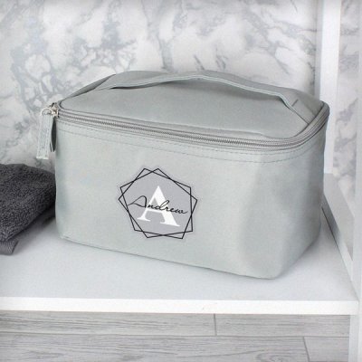 (image for) Personalised Geometric Initial Grey Make Up Wash Bag