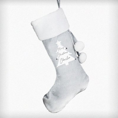 (image for) Personalised Christmas Tree Luxury Silver Grey Stocking