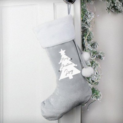 (image for) Personalised Christmas Tree Luxury Silver Grey Stocking