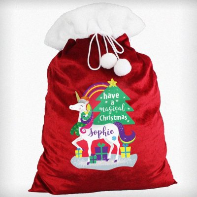(image for) Personalised Christmas Unicorn Luxury Pom Pom Sack