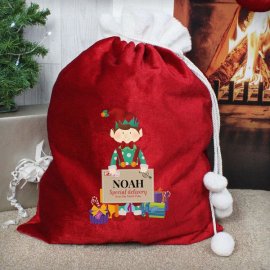 (image for) Personalised Christmas Elf Luxury Pom Pom Sack