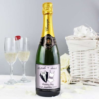 (image for) Personalised Dotty Wedding Champagne Bottle with Gift Box