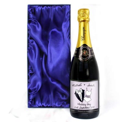 (image for) Personalised Dotty Wedding Champagne Bottle with Gift Box