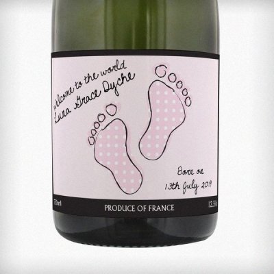(image for) Personalised Baby Footprint Pink Champagne