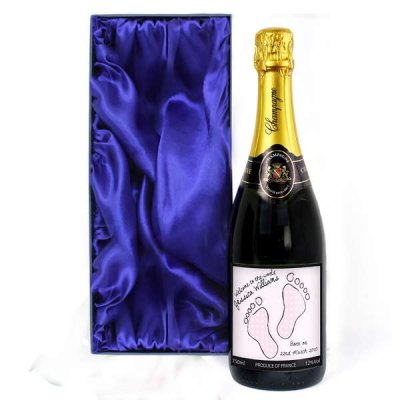 (image for) Personalised Baby Footprint Pink Champagne with Gift Box
