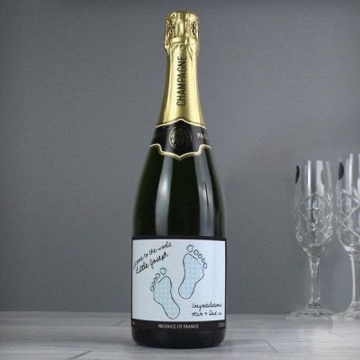 (image for) Personalised Baby Footprint Blue Champagne