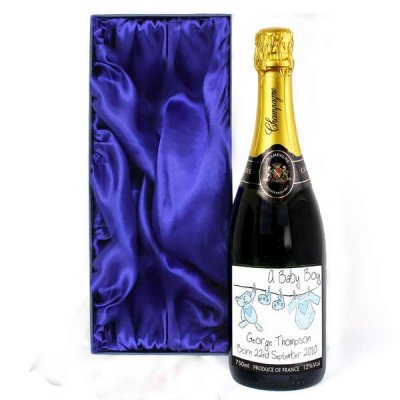(image for) Personalised Blue Baby Wash Line Champagne with Gift Box