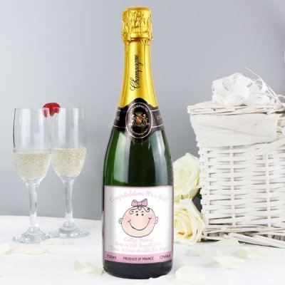 (image for) Personalised Baby Face Pink Champagne with Gift Box