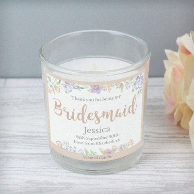 (image for) Personalised Bridesmaid 'Floral Watercolour Wedding' Scented Jar