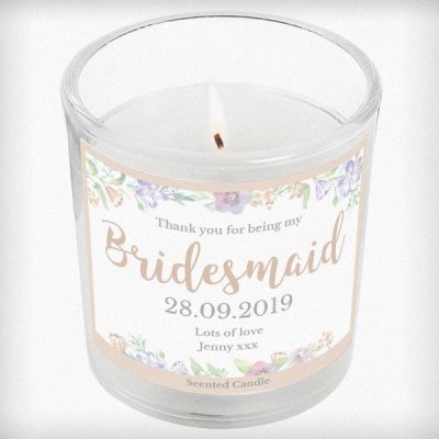 (image for) Personalised Bridesmaid 'Floral Watercolour Wedding' Scented Jar
