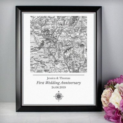 (image for) Personalised 1805 - 1874 Old Series Map Compass Black Framed Pos