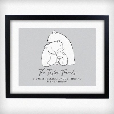 (image for) Personalised Polar Bear Family Black Framed Print
