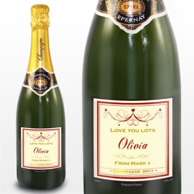 (image for) Personalised Red Swirl Champagne Label