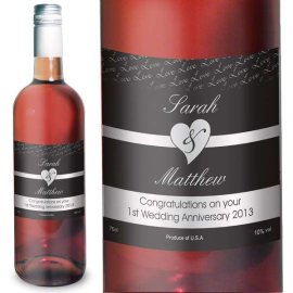 (image for) Personalised Couples Heart Rose Wine- Black Design