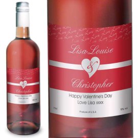 (image for) Personalised Couples Heart Rose Wine- Red Design