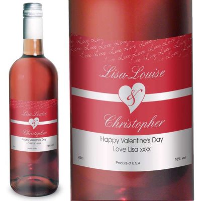 Personalised Couples Heart Rose Wine- Red Design (image for) Personalised Couples Heart Rose Wine- Red Design