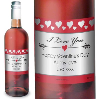 Personalised Hearts I Love You Rose Wine (image for) Personalised Hearts I Love You Rose Wine