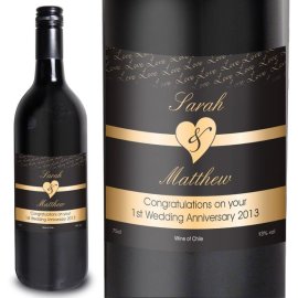 (image for) Personalised Couples Heart Red Wine- Black Design