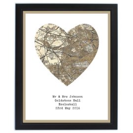 (image for) Personalised 1896 - 1904 Revised Map Heart Framed Print