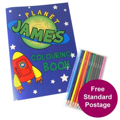 (image for) Personalised Space Colouring Book with Pencil Crayons