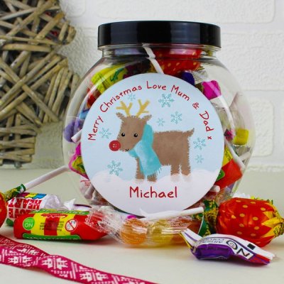 (image for) Personalised Felt Stitch Reindeer Sweet Jar
