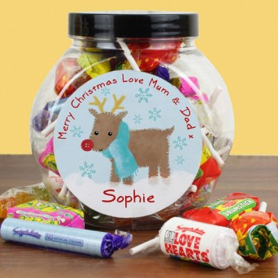 (image for) Personalised Felt Stitch Reindeer Sweet Jar