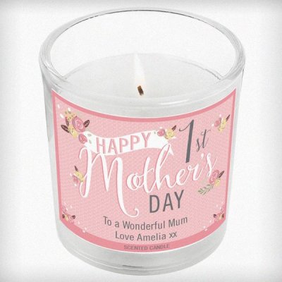 (image for) Personalised Floral Bouquet 1st Mothers Day Scented Jar Candle