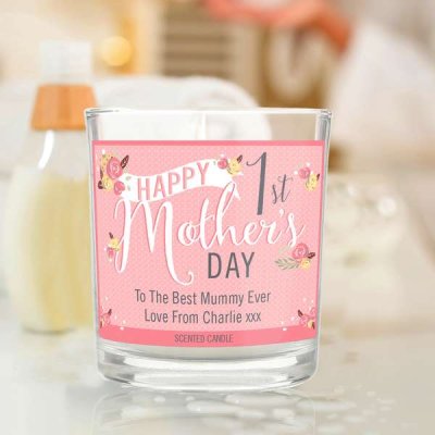 (image for) Personalised Floral Bouquet 1st Mothers Day Scented Jar Candle
