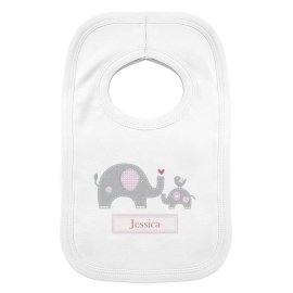 (image for) Personalised Pink Elephant 0-3 Months Baby Bib