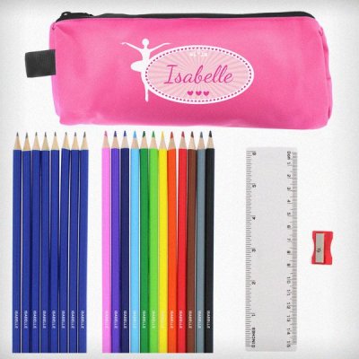 (image for) Pink Ballerina Pencil Case with Personalised Pencils & Crayons
