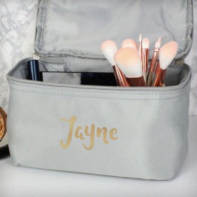 (image for) Personalised Gold Name Grey Make Up Wash Bag