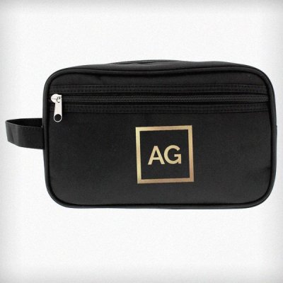 (image for) Personalised Gold Initials Black Wash Bag