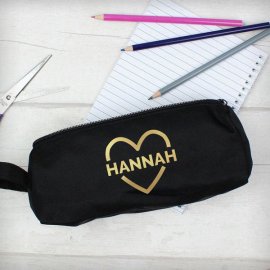(image for) Personalised Gold Heart Black Pencil Case