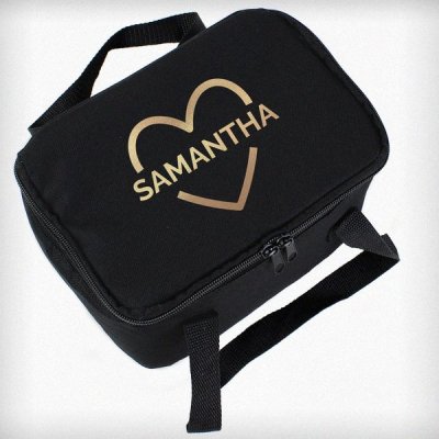 (image for) Personalised Gold Heart Black Lunch Bag