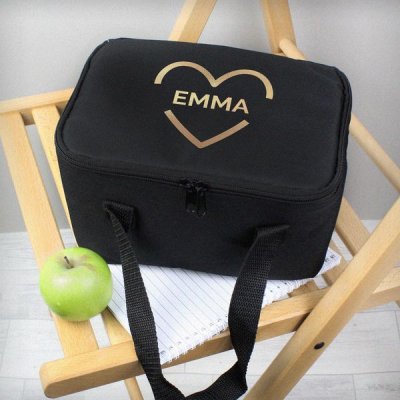 (image for) Personalised Gold Heart Black Lunch Bag